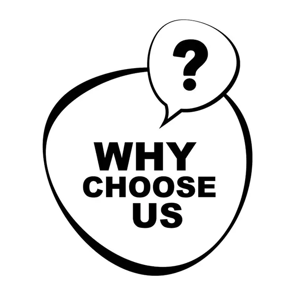 A graphic with a question mark asking Why Choose Us